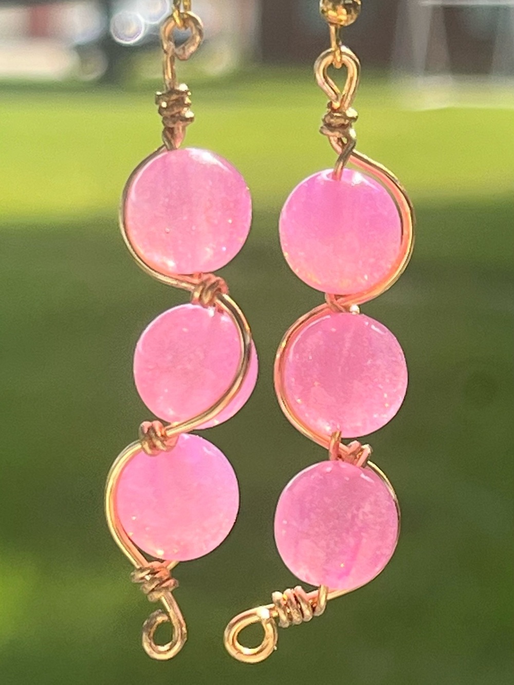 LavenderGold-Tone Triple bead Earrings